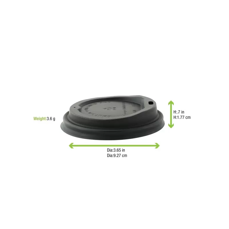 PacknWood Compostable Black Coffee Lid For 10 Oz, 12 Oz, 16 Oz, 20 Oz - Diam.3.54'' - 1000 pcs