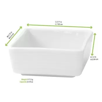 PacknWood Mini White Square Porcelain Sauce Dish - 2oz 2.8 x 2.8 x 1.2'' - 24 pcs