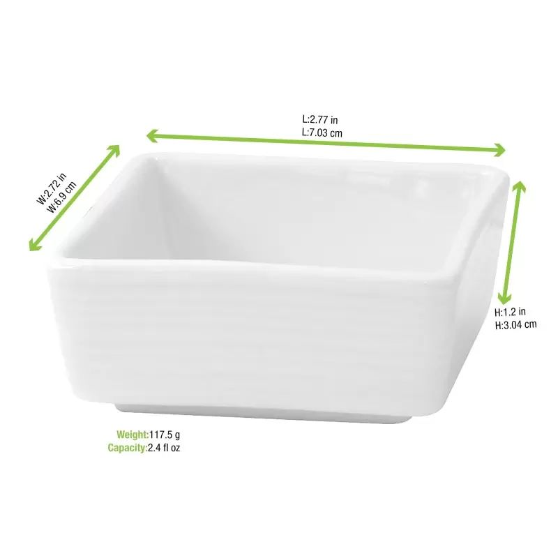 PacknWood Mini White Square Porcelain Sauce Dish - 2oz 2.8 x 2.8 x 1.2'' - 24 pcs