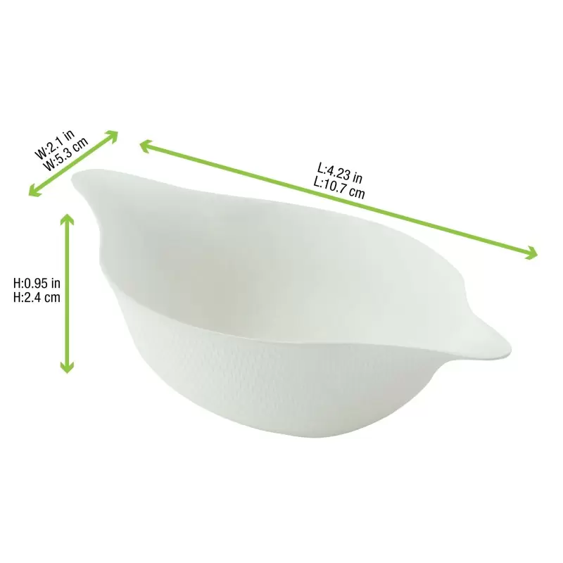 PacknWood Diamond Shaped White Sugarcane Sauce Dish - 1.5oz 4.3 x 2 x 1'' - 300 pcs