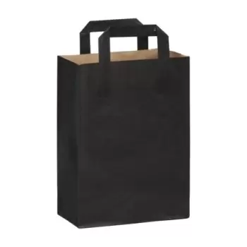 PacknWood Black Paper Bag With Handle - H:11'' Gusset:7.9 x 3.9'' - 250 pcs