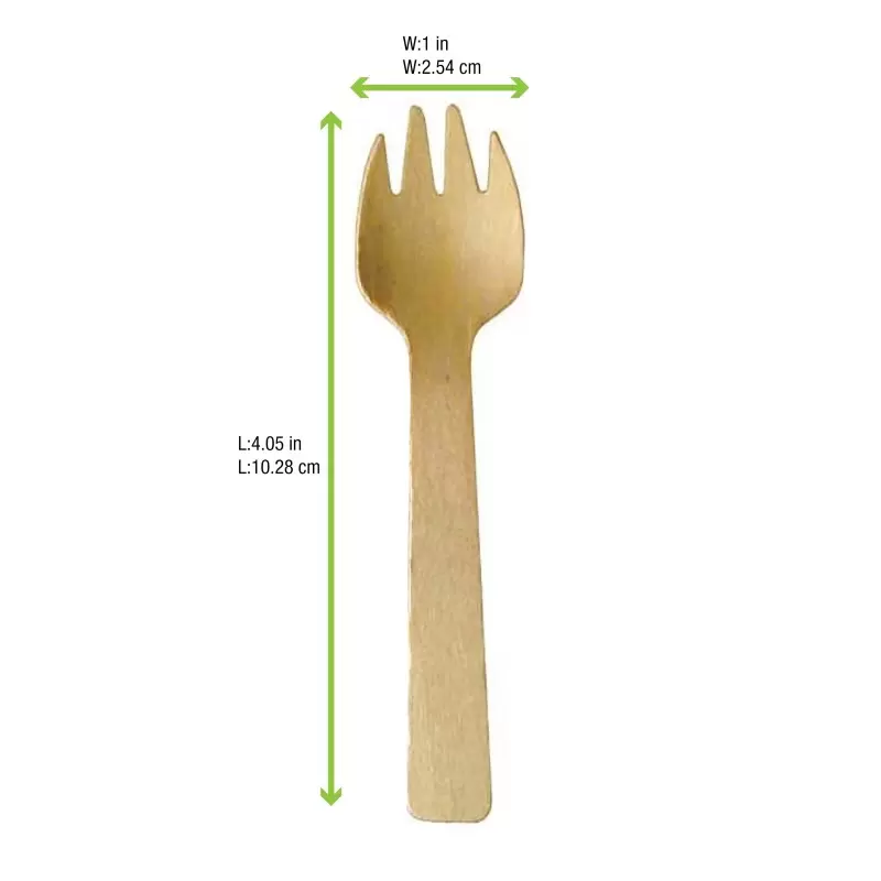 PacknWood Wooden Mini Spork - 4.1'' - 3000 pcs