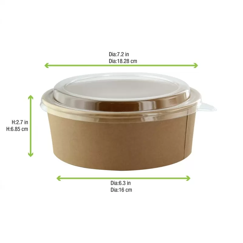 PacknWood Round Kraft Salad Bucket With Pet Lid Included - 40oz Diam.7.2'' H:2.6'' - 200 pcs