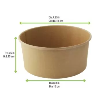 PacknWood Round Kraft Salad Bucket - 53oz Diam.7.3'' H:3.2'' - 360 pcs