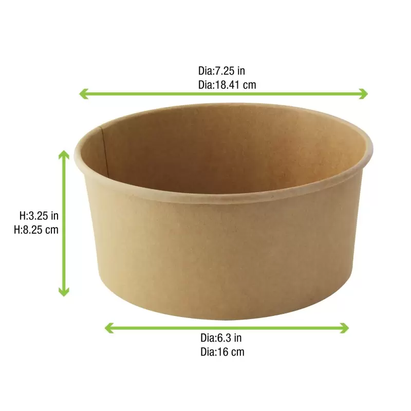 PacknWood Round Kraft Salad Bucket - 53oz Diam.7.3'' H:3.2'' - 360 pcs