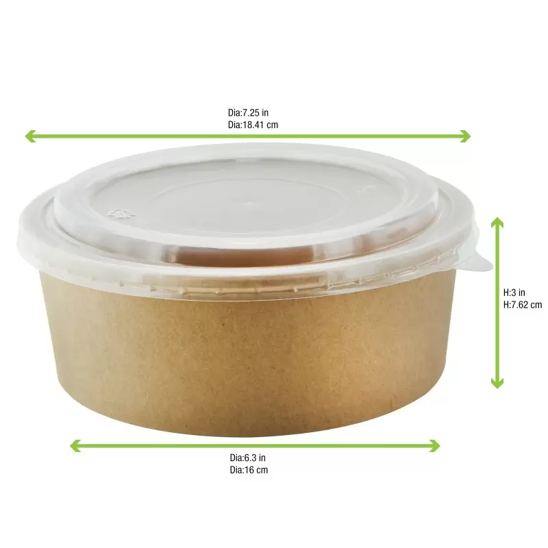 PacknWood Round Kraft Salad Bucket With Pp Lid Included - 40oz Diam.7.2'' H:2.6'' - 200 pcs