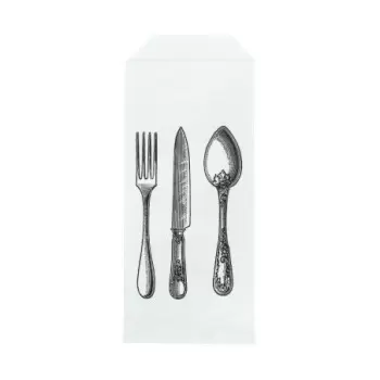 PacknWood White Paper Bag Cutlery With Logo - 8.66 x 3.35'' - 1000 pcs