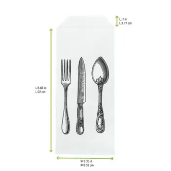 PacknWood White Paper Bag Cutlery With Logo - 8.66 x 3.35'' - 1000 pcs