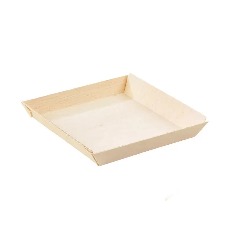 PacknWood Square "Samurai" Wooden Dish - 8oz 5.2 x 5.2 x 0.79'' - 100 pcs