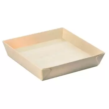 PacknWood Square "Samurai" Wooden Tray - 28oz 6.6 x 6.6 x 1.4'' - 100 pcs