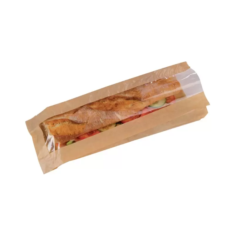 PacknWood Brown Sandwich Bag With Window - 3.9 x 1.6 x 13.8'' - 1000 pcs