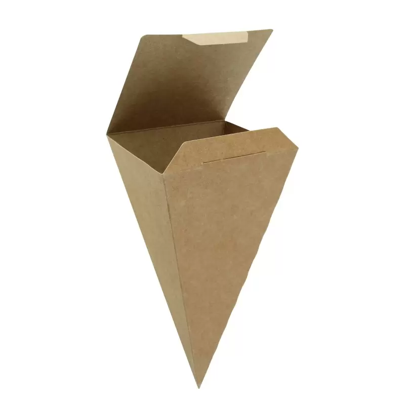 PacknWood Closeable Kraft Snack Cone - Top:3.5 x 3.5'' H:7.5'' - 400 pcs