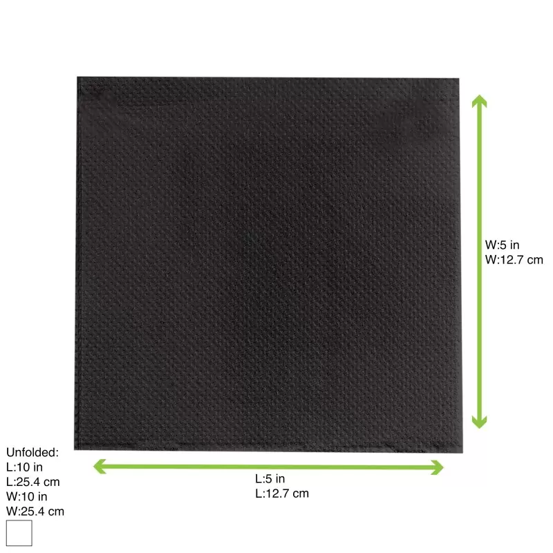 PacknWood Point To Point Black Tissue Napkin - 10x10'' 2 Ply, 1-4 Fold - 900 pcs