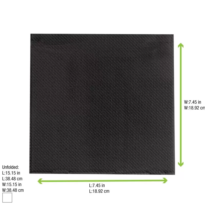 PacknWood Point To Point Black Tissue Napkin - 15x15'' 2 Ply, 1-4 Fold - 1440 pcs