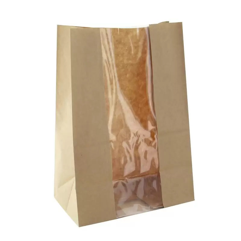 PacknWood Long Brown Sos Bag With Window - 7.1 x 4.3 x 10.4'' - 500 pcs