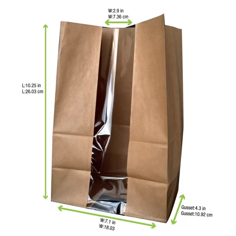 PacknWood Long Brown Sos Bag With Window - 7.1 x 4.3 x 10.4'' - 500 pcs