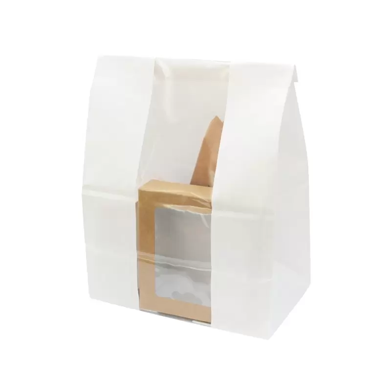 PacknWood Long White Sos Bag With Window - 7.1 x 4.3 x 10.4'' - 500 pcs