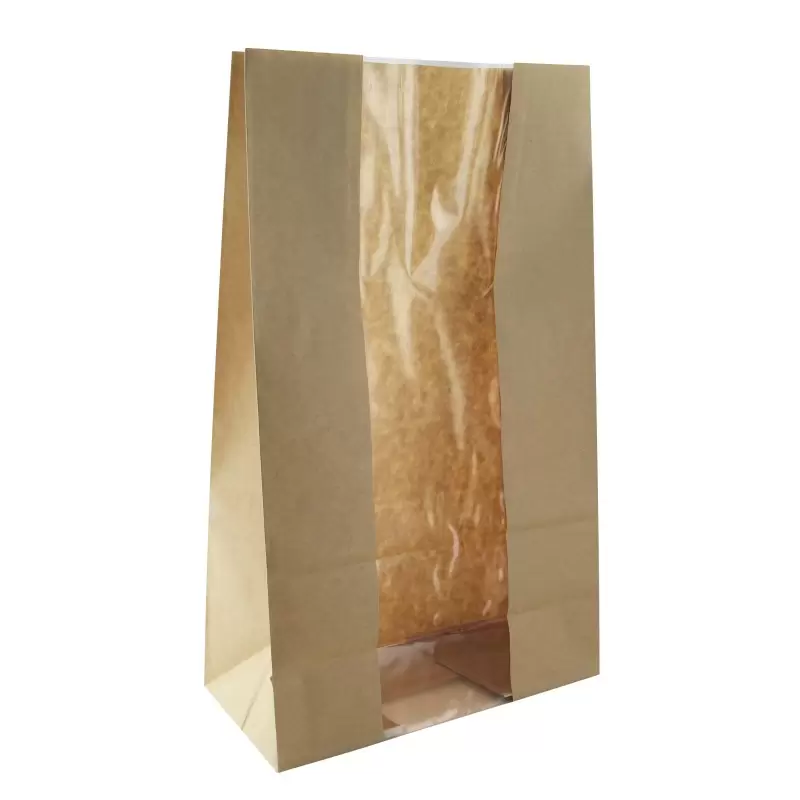 PacknWood Long Brown Sos Bag With Window - 8.9 x 4.7 x 10.8'' - 500 pcs