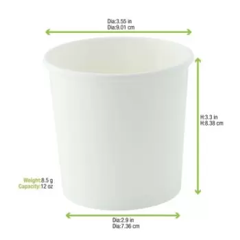 PacknWood White Soup Cup (Lid Optional) - 12oz - 500 pcs