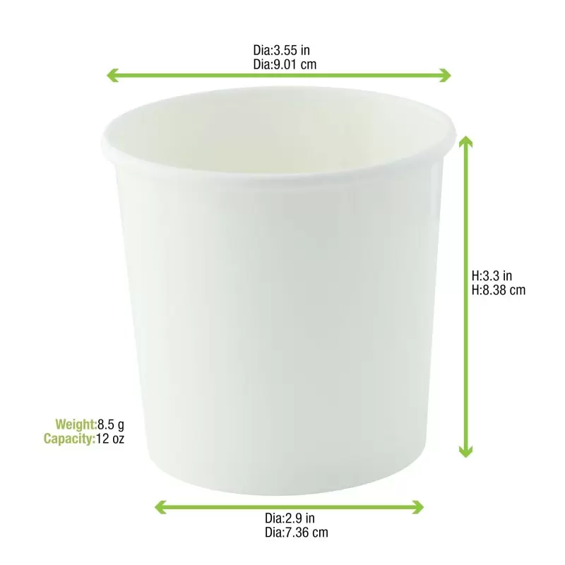 PacknWood White Soup Cup (Lid Optional) - 12oz - 500 pcs