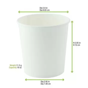 PacknWood White Soup Cup (Lid Optional) - 16oz - 500 pcs