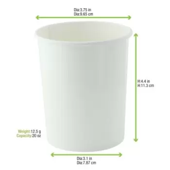 PacknWood White Soup Cup (Lid Optional) - 20oz Diam.3.75'' H:4.4'' - 500 pcs