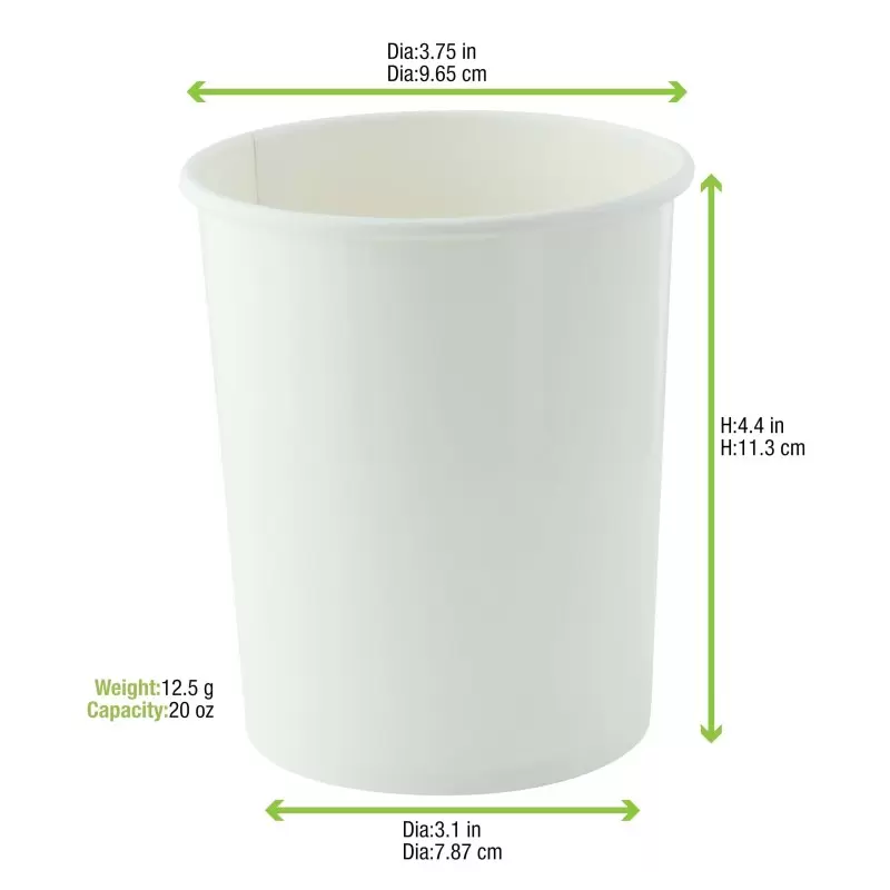 PacknWood White Soup Cup (Lid Optional) - 20oz Diam.3.75'' H:4.4'' - 500 pcs