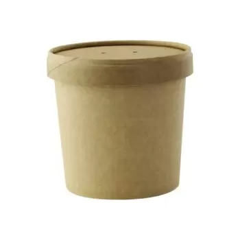 PacknWood Brown Kraft Soup Cup With Kraft Lid Included - 12oz Diam.3.5'' H:3.4'' - 500 pcs