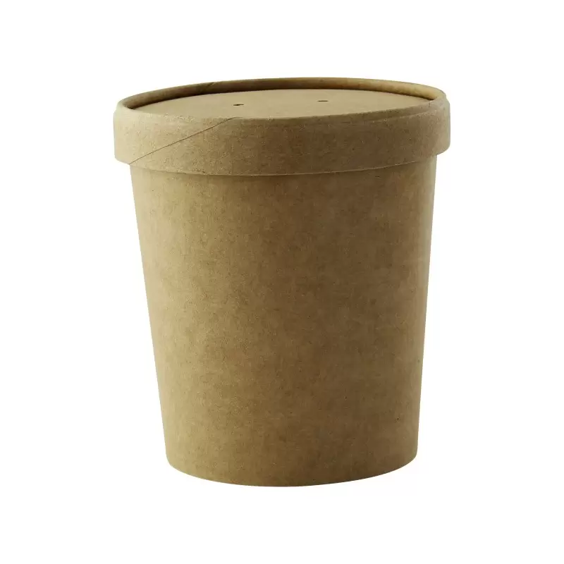 PacknWood Brown Kraft Soup Cup With Kraft Lid Included - 16oz Diam.3.8'' H:4'' - 500 pcs