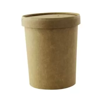 PacknWood Brown Kraft Soup Cup With Kraft Lid Included - 18oz Diam.3.8'' H:4.5'' - 250 pcs