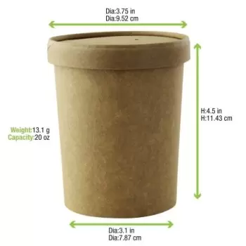 PacknWood Brown Kraft Soup Cup With Kraft Lid Included - 18oz Diam.3.8'' H:4.5'' - 250 pcs