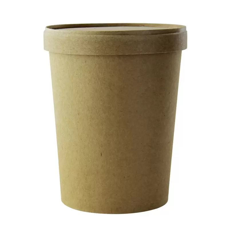 PacknWood Brown Kraft Soup Cup With Kraft Lid Included - 32oz Diam.4.5'' H:5.5'' - 250 pcs