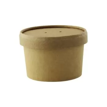 PacknWood Brown Kraft Soup Cup With Kraft Lid Included - 8oz Diam.3.375'' H:2.4'' - 500 pcs