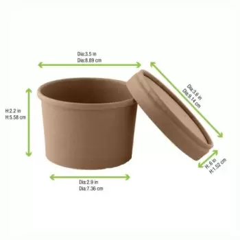 PacknWood Brown Kraft Soup Cup With Kraft Lid Included - 8oz Diam.3.375'' H:2.4'' - 500 pcs