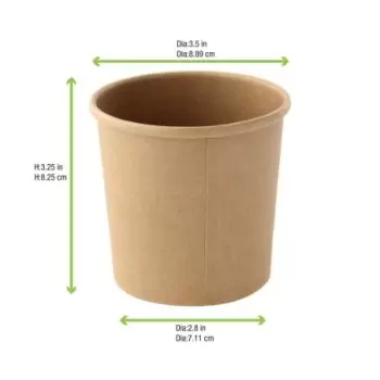 PacknWood Brown Kraft Soup Cup (Lid Optional) - 12oz Diam.3.5'' H:3.4'' - 500 pcs