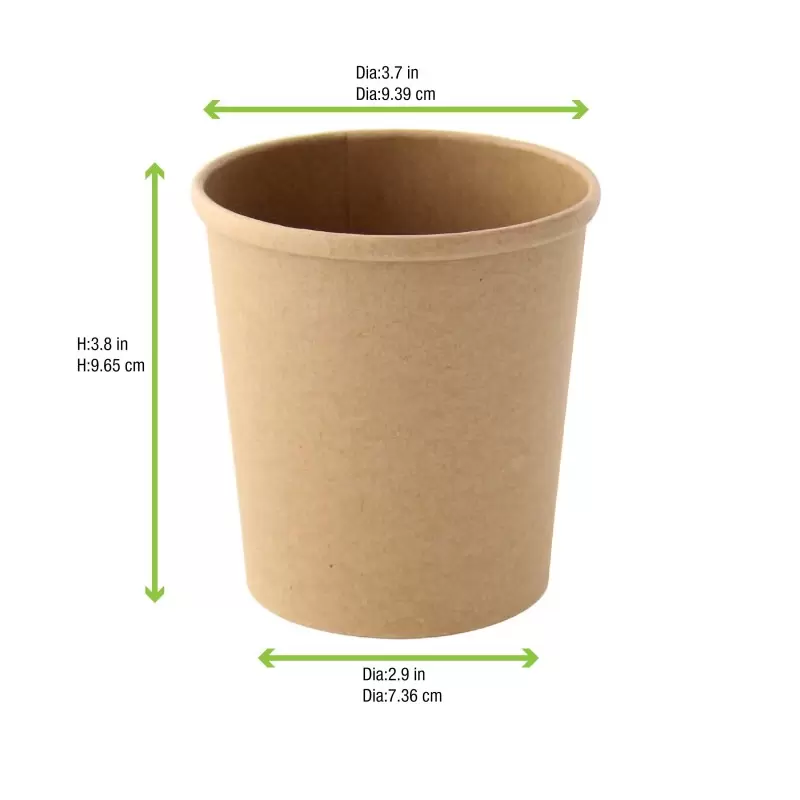 PacknWood Brown Kraft Soup Cup (Lid Optional) - 16oz Diam.3.8'' H:4'' - 500 pcs