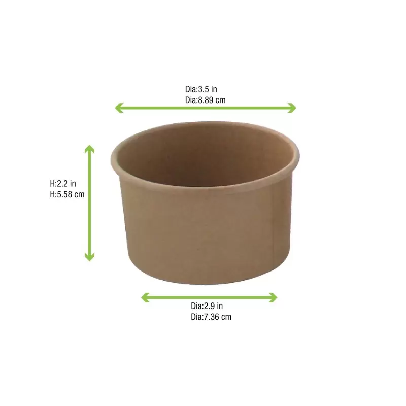 PacknWood Brown Kraft Soup Cup (Lid Optional) - 8oz Diam.3.6'' H:2.3'' - 500 pcs