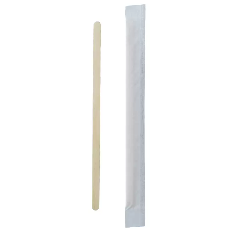 PacknWood 'dividually Wrapped Wooden Coffee Stirrers - 5.5 x 0.2 x 0.04'' - 10000 pcs