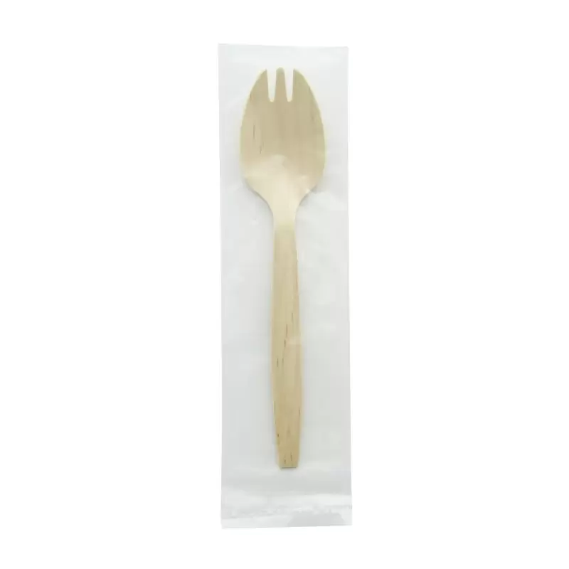 PacknWood Wooden Spork Individually Wrapped - 5.7'' - 250 pcs