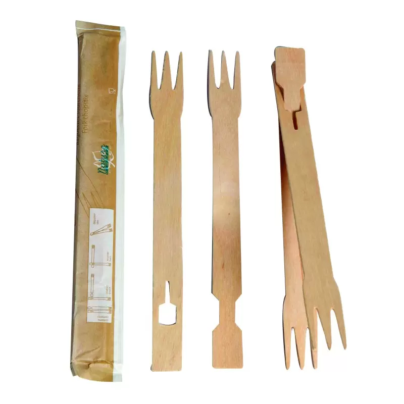 PacknWood Beg''ners Wooden Fork Chopsticks Wrapped By Pair - 7'' - 1000 pcs