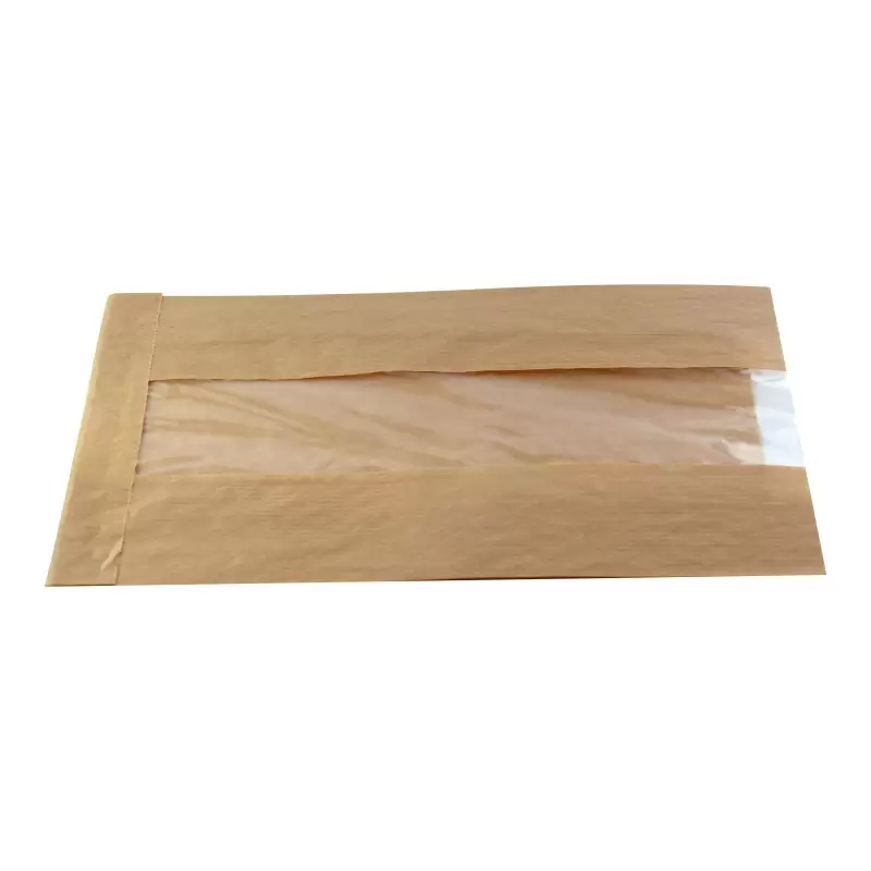 PacknWood Brown Kraft Bag With Window - 8.7 x 4.7 x 2'' - 1000 pcs