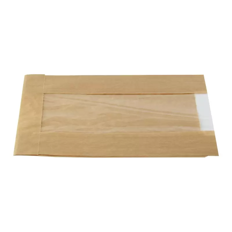 PacknWood Brown Kraft Bag With Window - 8.7 x 5.5 x 2.4'' - 1000 pcs