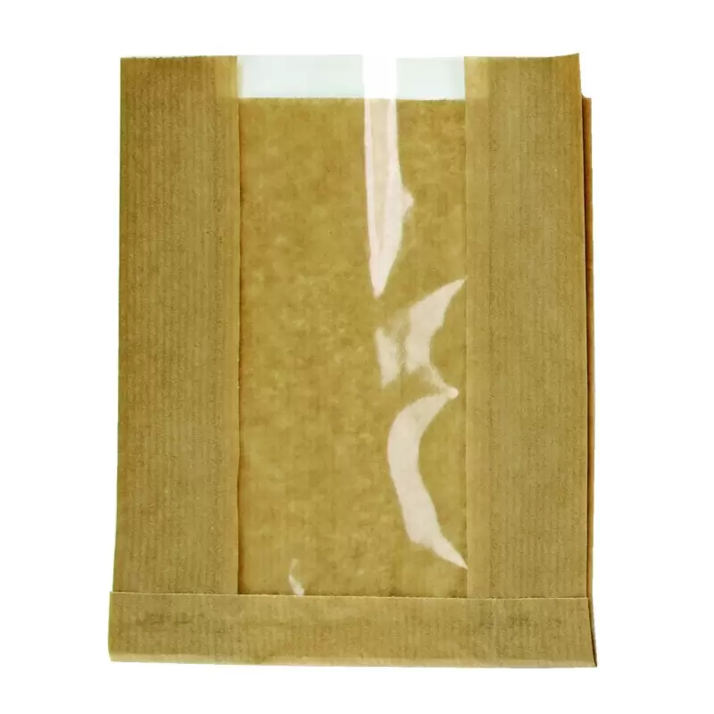 PacknWood Brown Kraft Bag With Window - 11 x 7.1 x 2.8'' - 1000 pcs