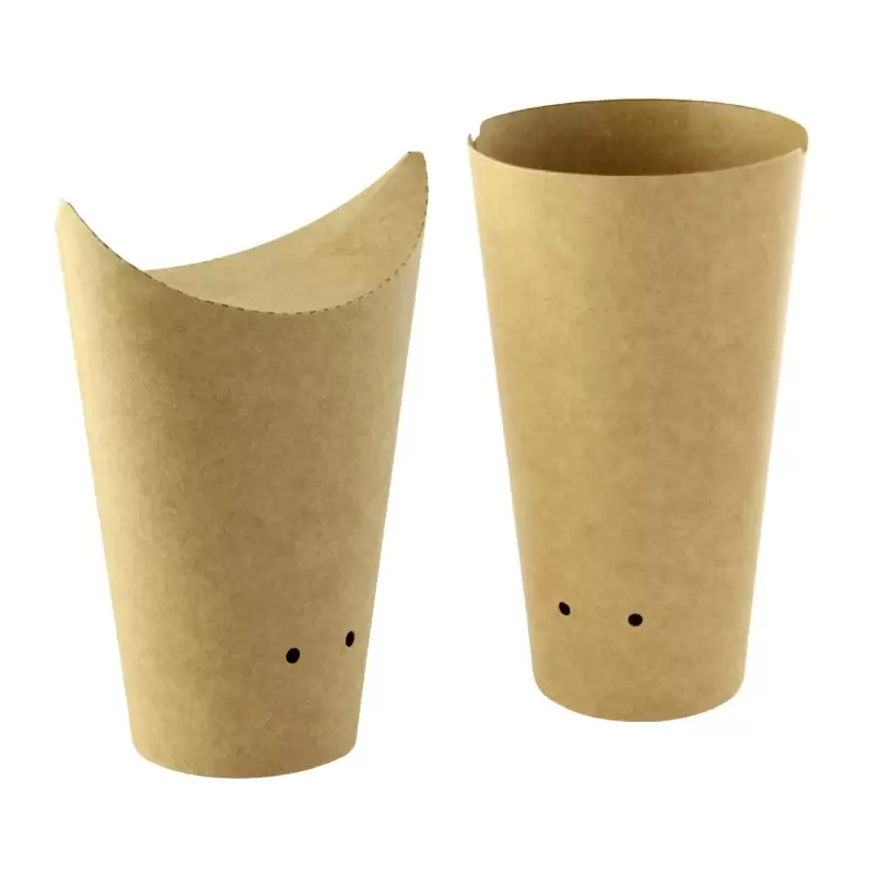 PacknWood Closable Perforated Kraft Snack Cup - 9oz Diam.2.36'' H:4.7'' - 1000 pcs