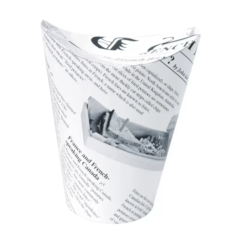 PacknWood News Print Closable Perforated Snack Cup - 12oz Diam.2.36'' H:5.5'' - 1000 pcs