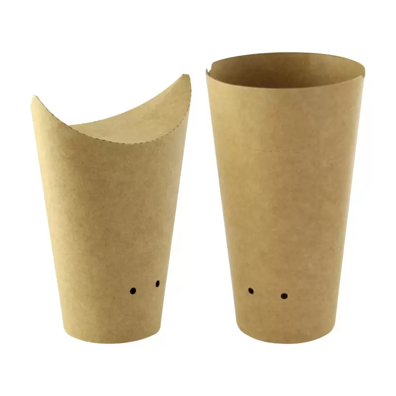 PacknWood Closable Perforated Kraft Snack Cup - 16oz Diam.2.36'' H:6.3'' - 1000 pcs