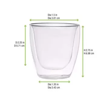 PacknWood Double Wall Short Mini Glass - 2.5oz Diam.2.5'' H:2.65'' - 48 pcs