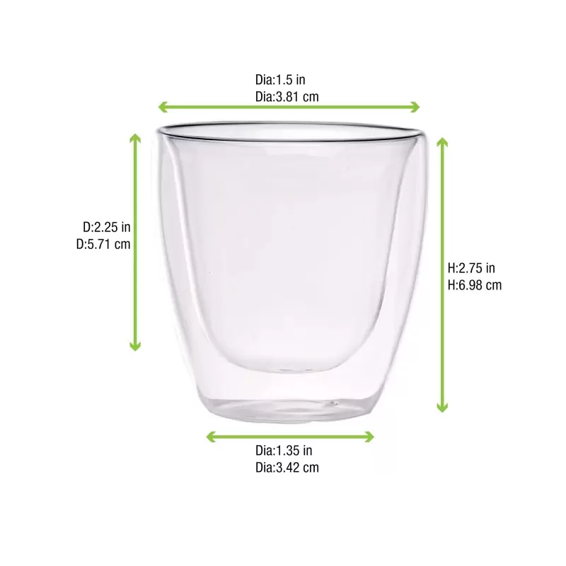 PacknWood Double Wall Short Mini Glass - 2.5oz Diam.2.5'' H:2.65'' - 48 pcs