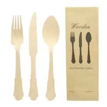 PacknWood Elegant Wooden Cutlery 3 Piece Set (Fork, Knife, Spoon) - 8.5'' - 100 pcs