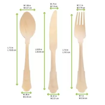 PacknWood Elegant Wooden Cutlery 3 Piece Set (Fork, Knife, Spoon) - 8.5'' - 100 pcs